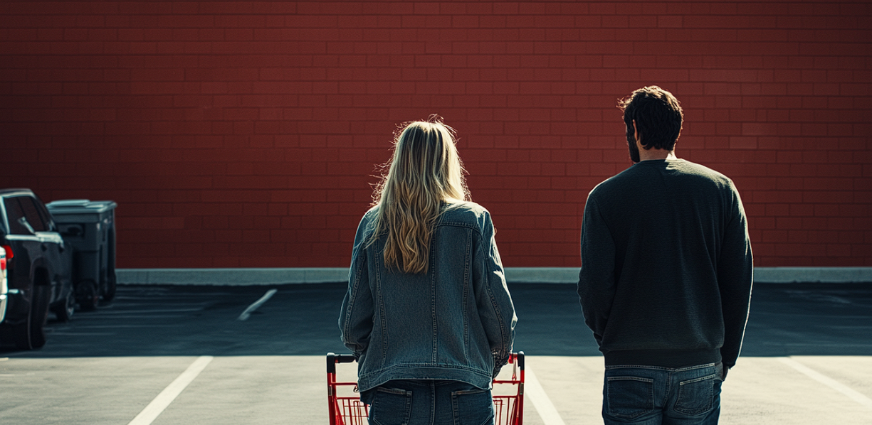 A couple in a grocery store parking lot | Source: No source