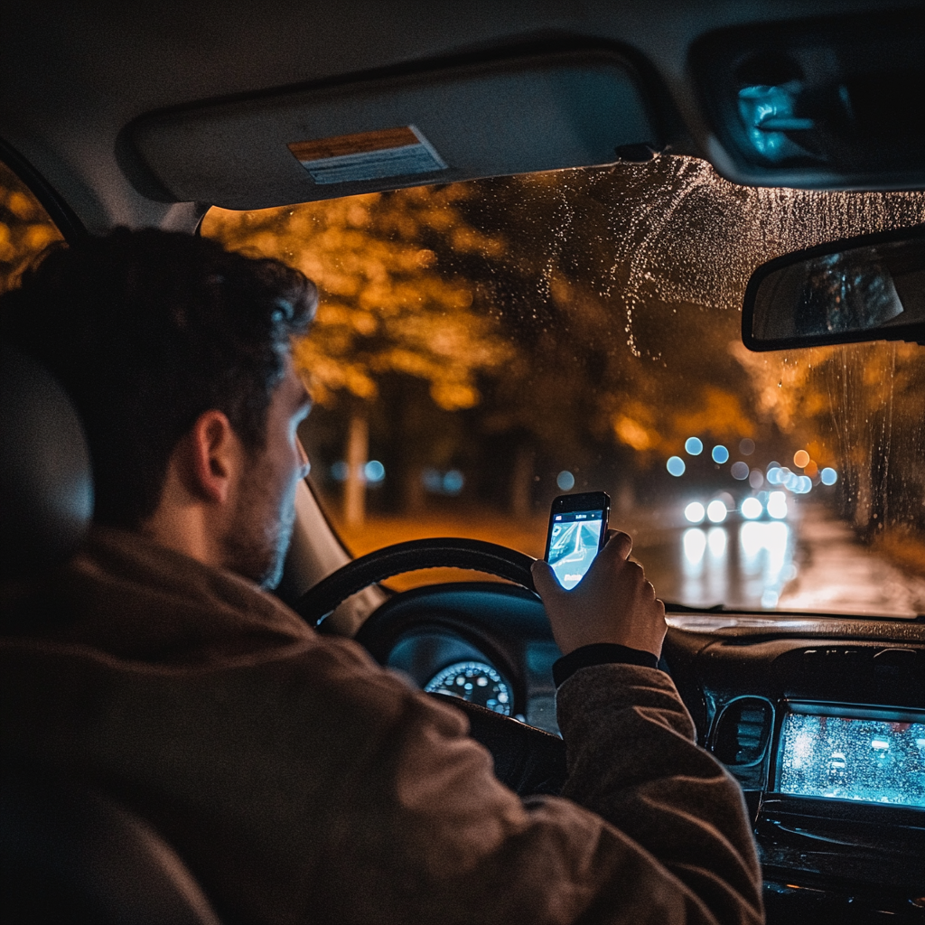 A man looking at his phone while driving | Source: no source