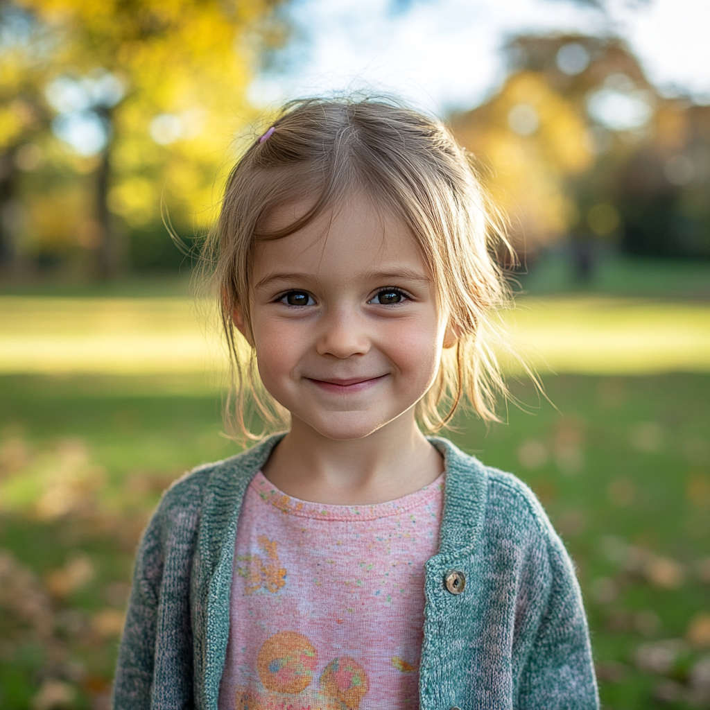 A little girl standing in a park | Source: No source