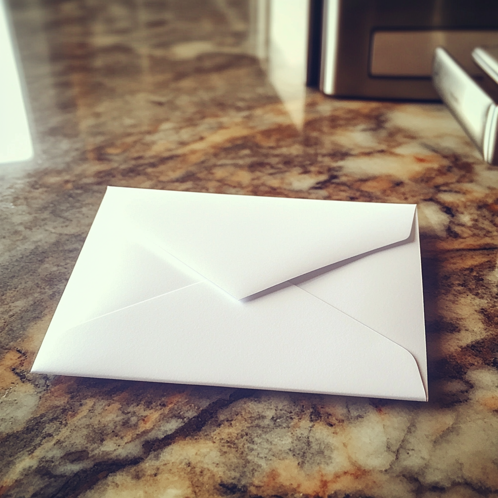 A white envelope on a counter | Source: No source