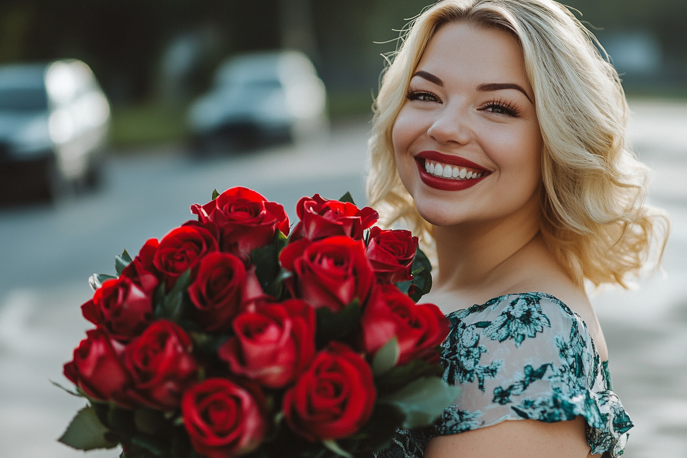 A smiling woman holding a bouquet | Source: no source