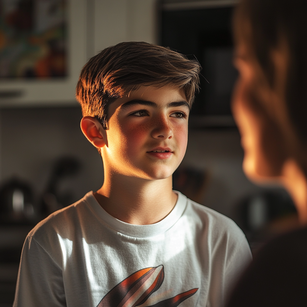 A boy talking to his mother | Source: No source
