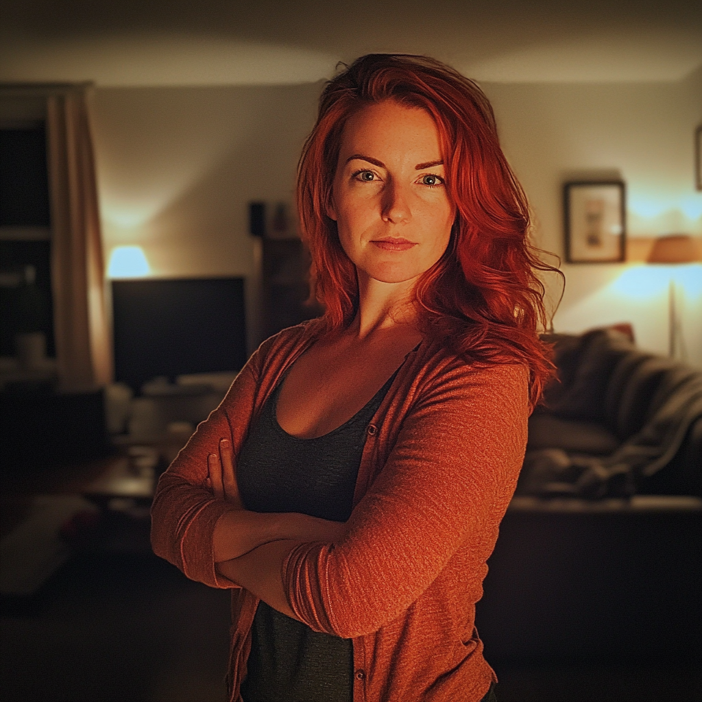 A woman standing in a living room with her arms crossed | Source: No source