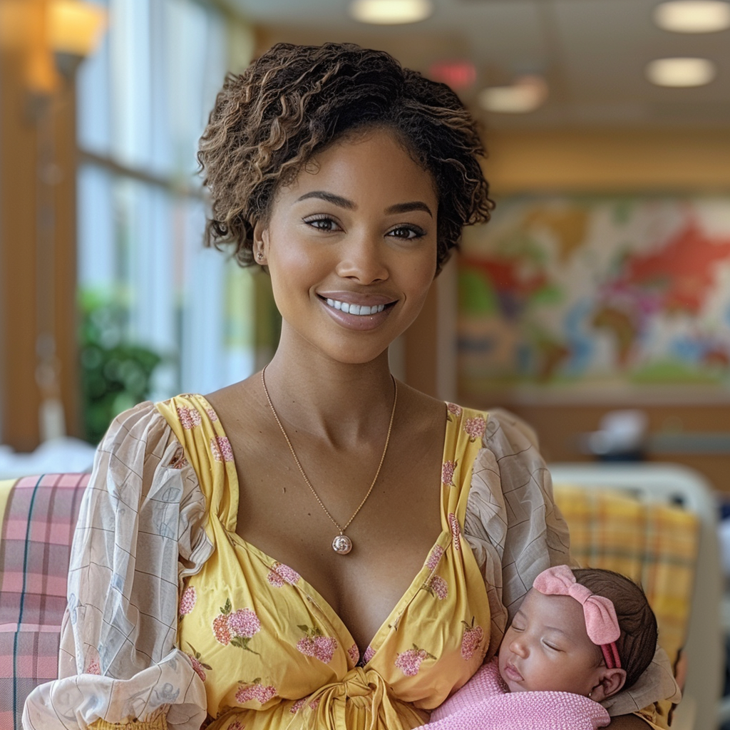 Linda holding her newborn daughter | Source: No source