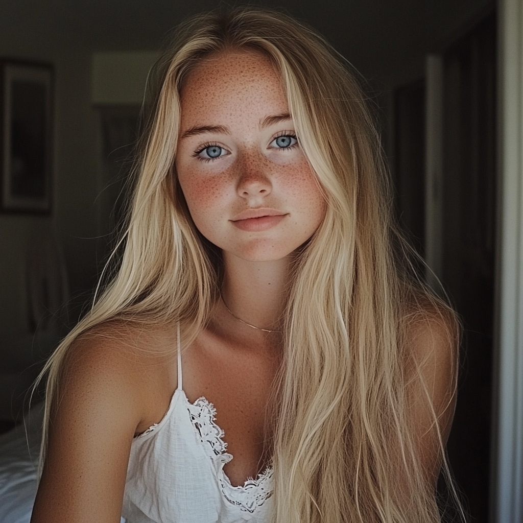 A smiling young woman in her bedroom | Source: no source