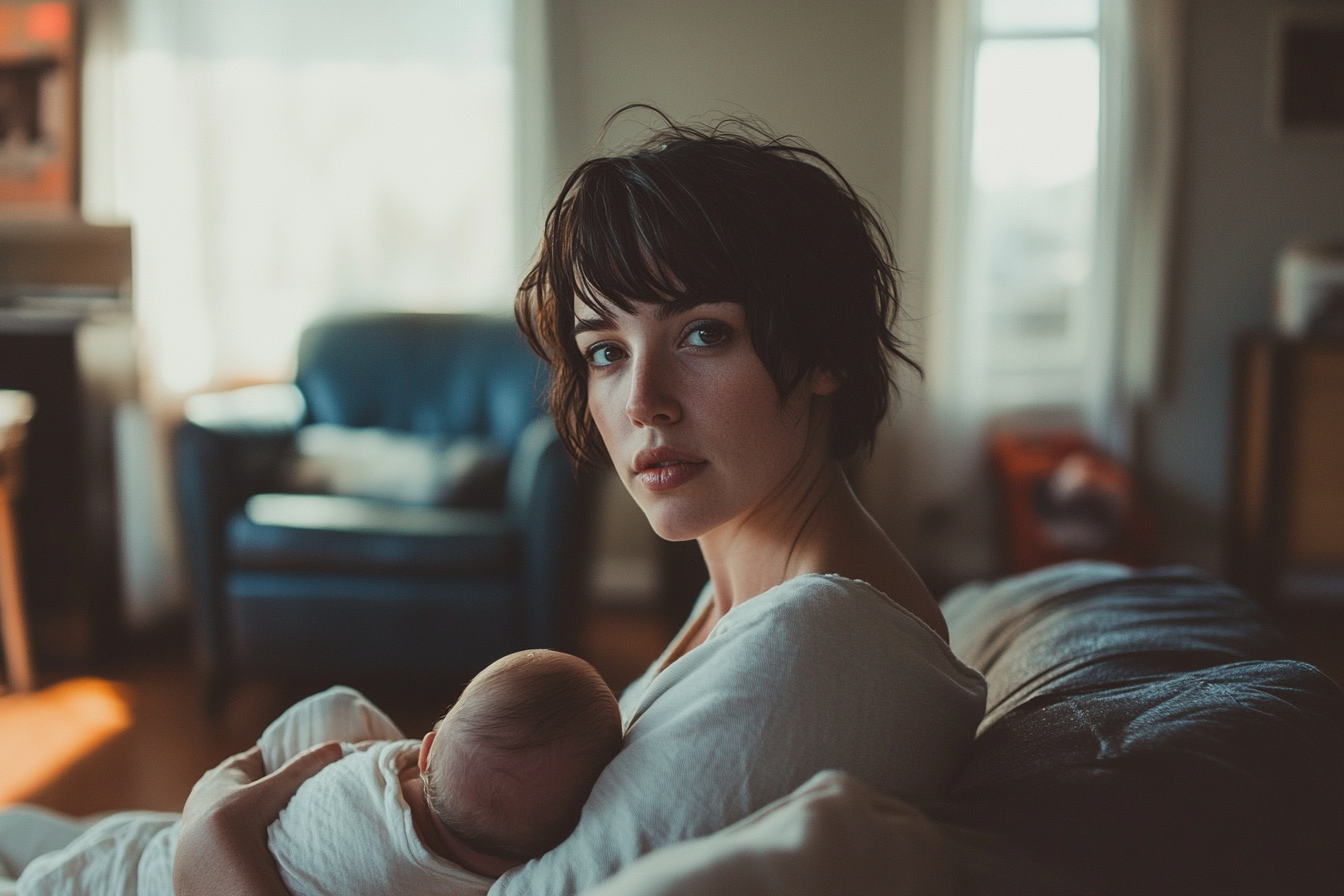 A woman holding a baby speaking to someone | Source: no source