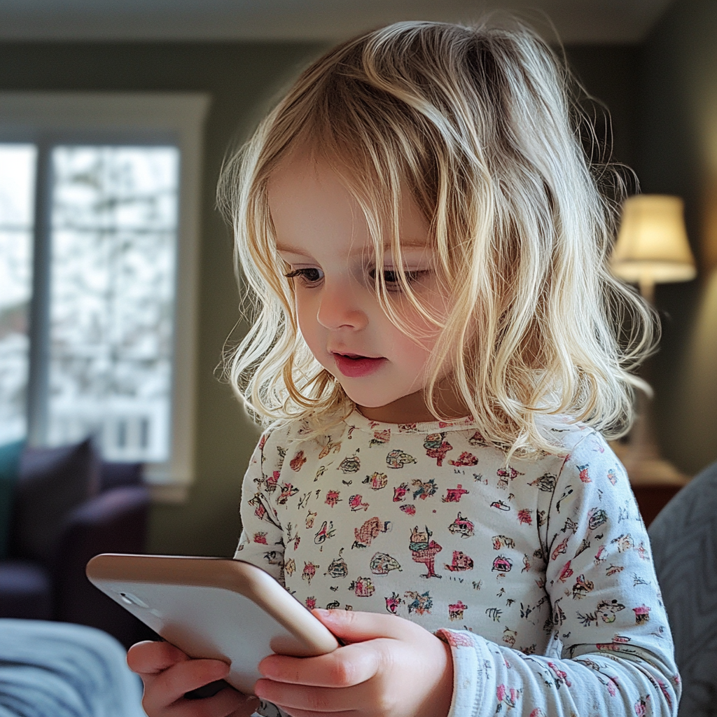 A little girl holding a phone | Source: No source