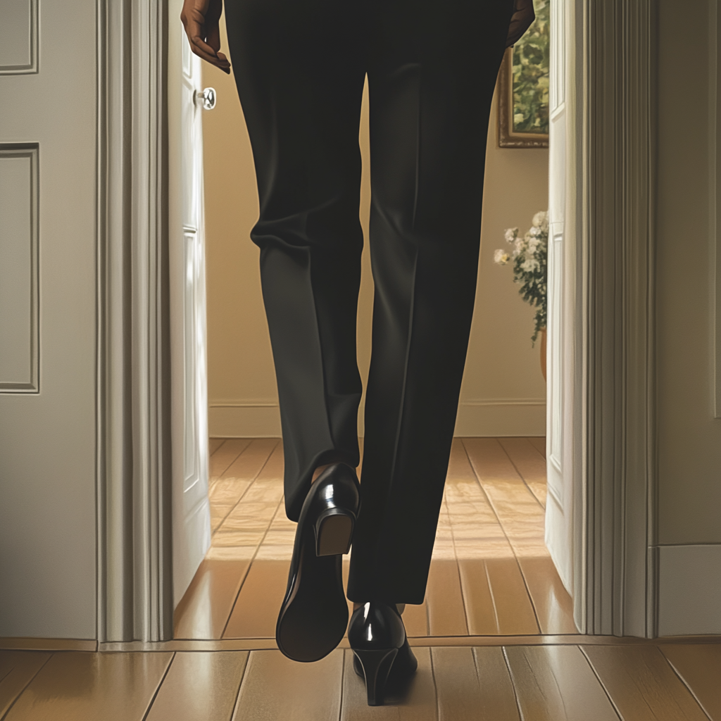 A woman walking into a room | Source: No source