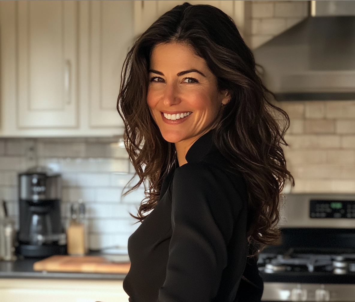 A woman smiling in the kitchen | Source: no source