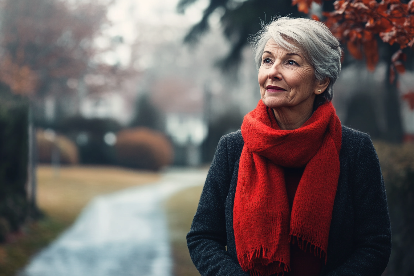An older woman walking on a pathway | Source: No source