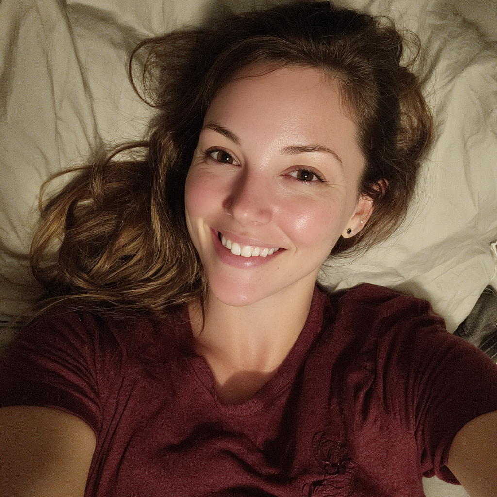 A smiling woman lying in her bed | Source: No source