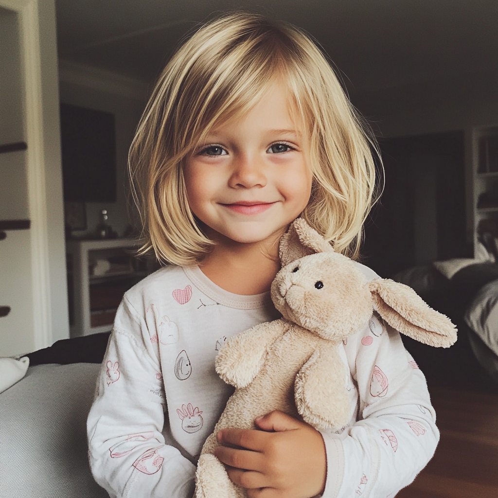 A little girl holding a stuffed toy | Source: No source