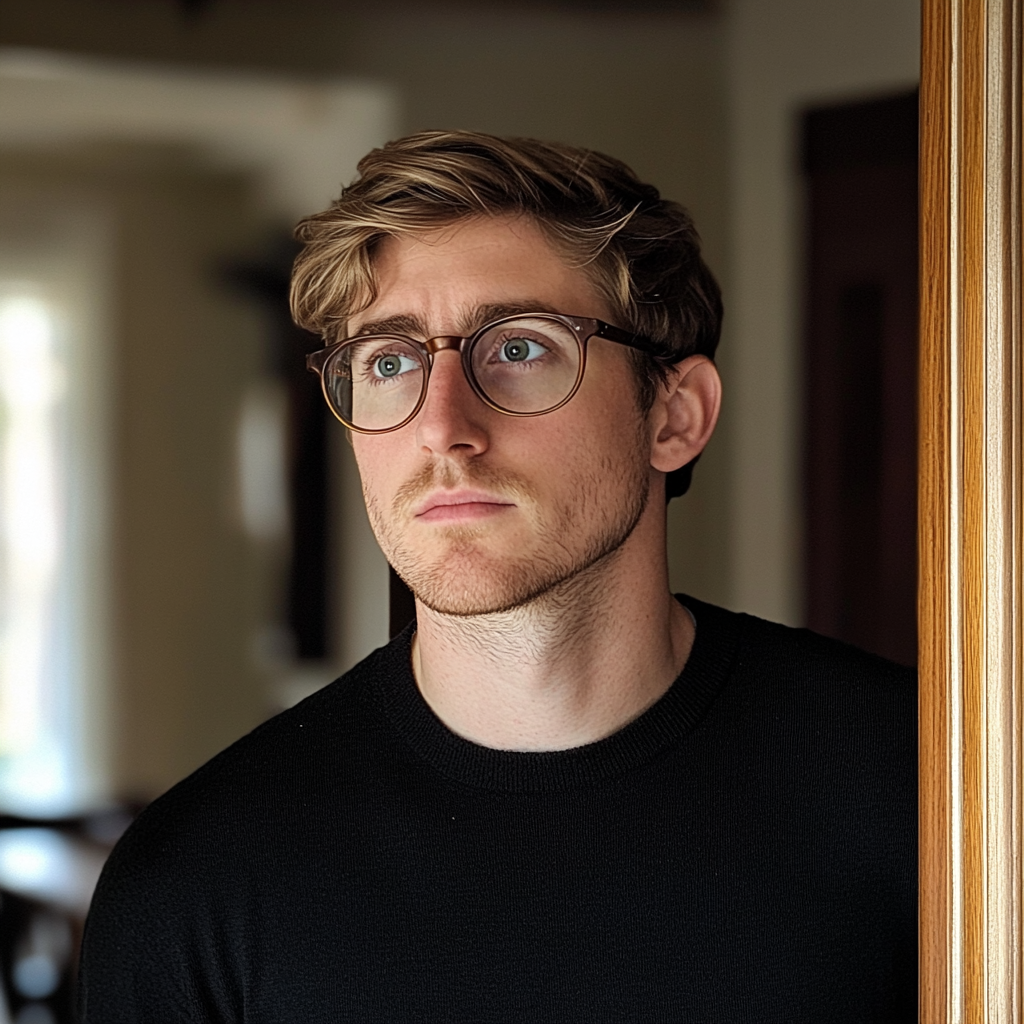 A man wearing glasses standing in a doorway | Source: no source
