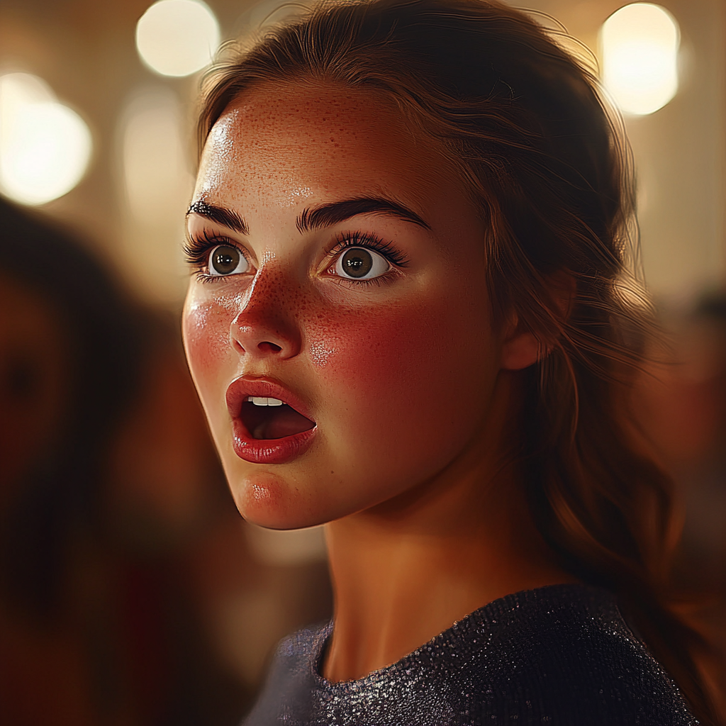 A startled woman looking at someone | Source: no source
