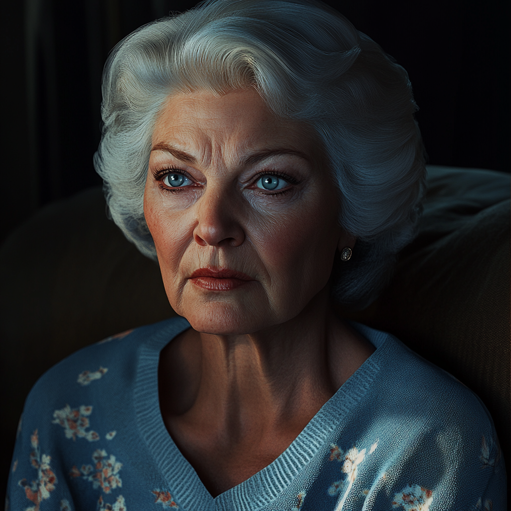 A sad older woman sitting on the couch | Source: No source