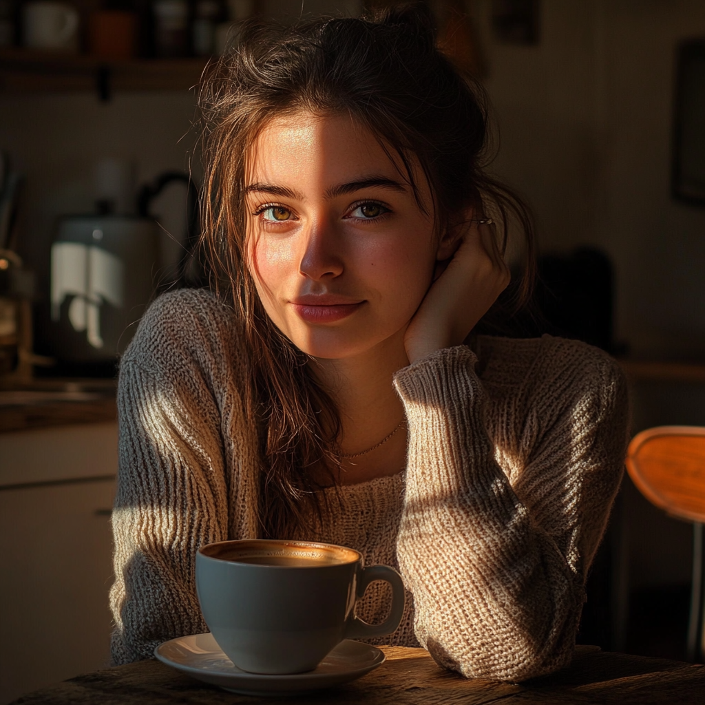 Woman smirking while having coffee | Source: no source