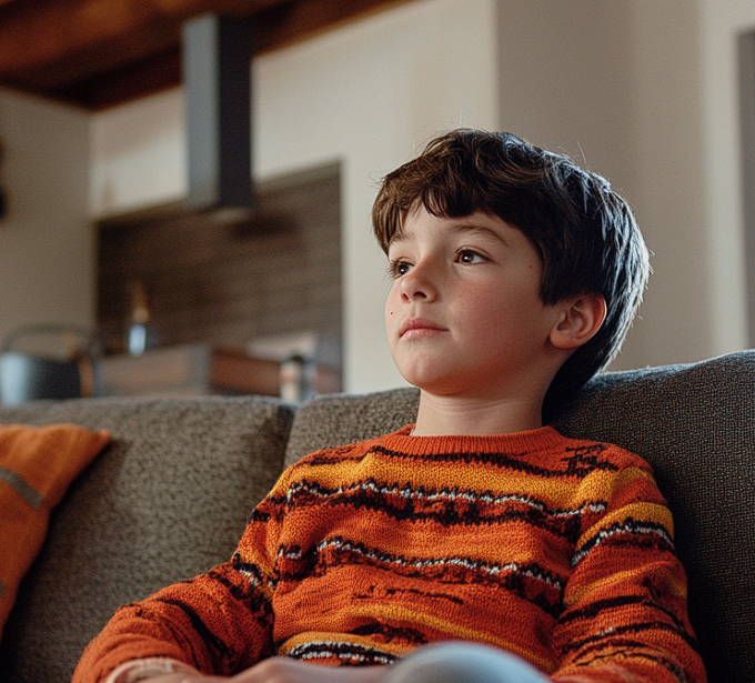 A boy sitting alone on a sofa | Source: no source
