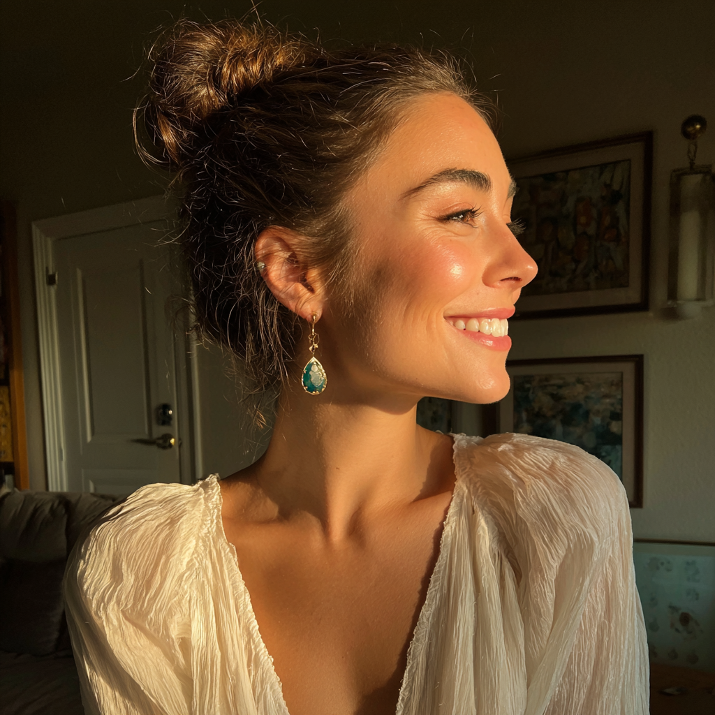 A smiling woman wearing a white dress | Source: No source
