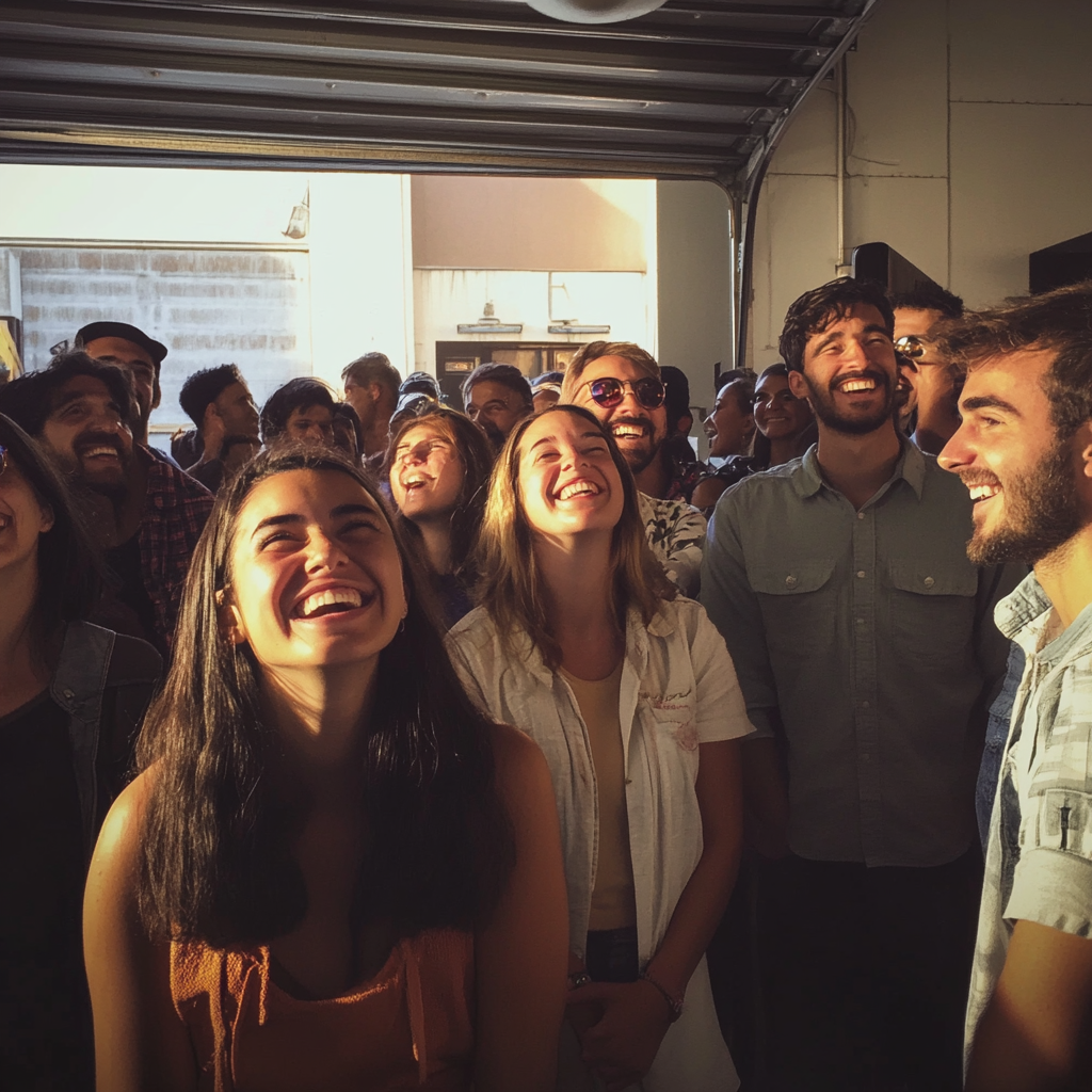 A group of people standing in a garage | Source: No source