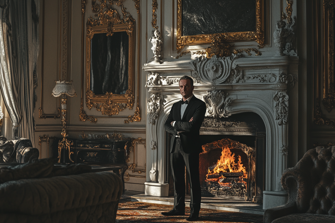 A man standing in front of an ornate fireplace | Source: No source