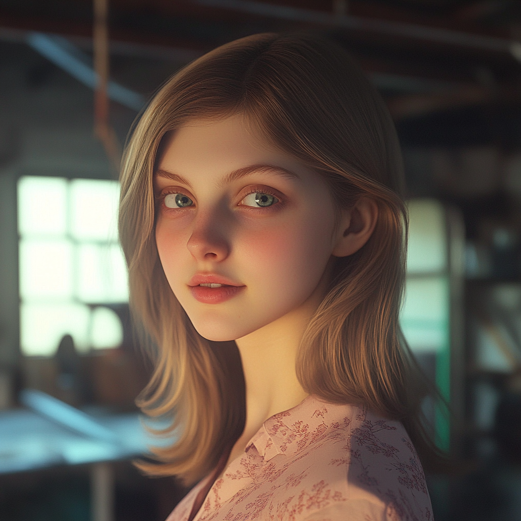 A young woman standing in a garage | Source: no source