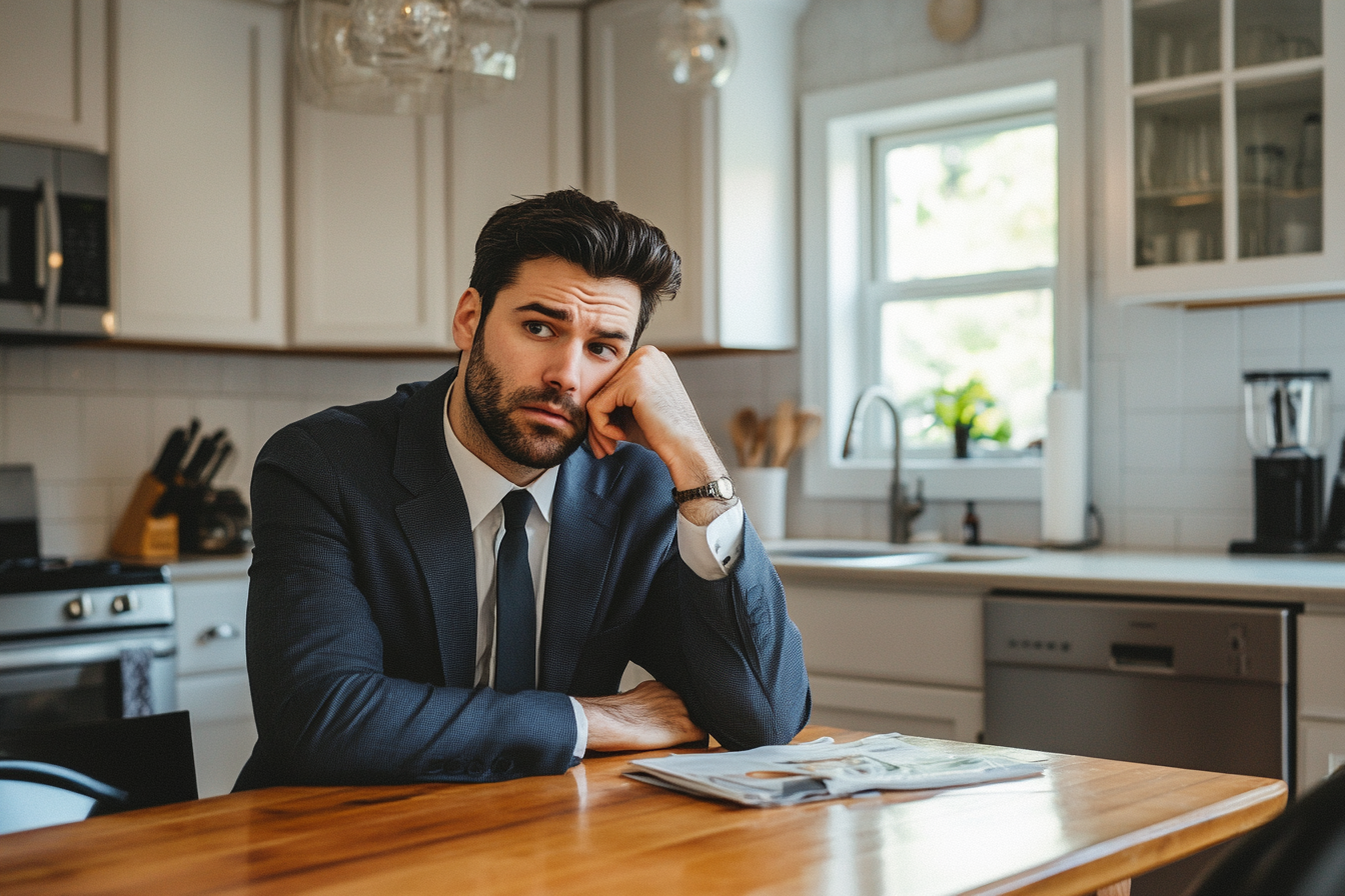 A confused man seated at a kitchen table | Source: No source