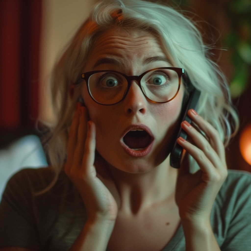 A shocked woman on a phone call | Source: No source