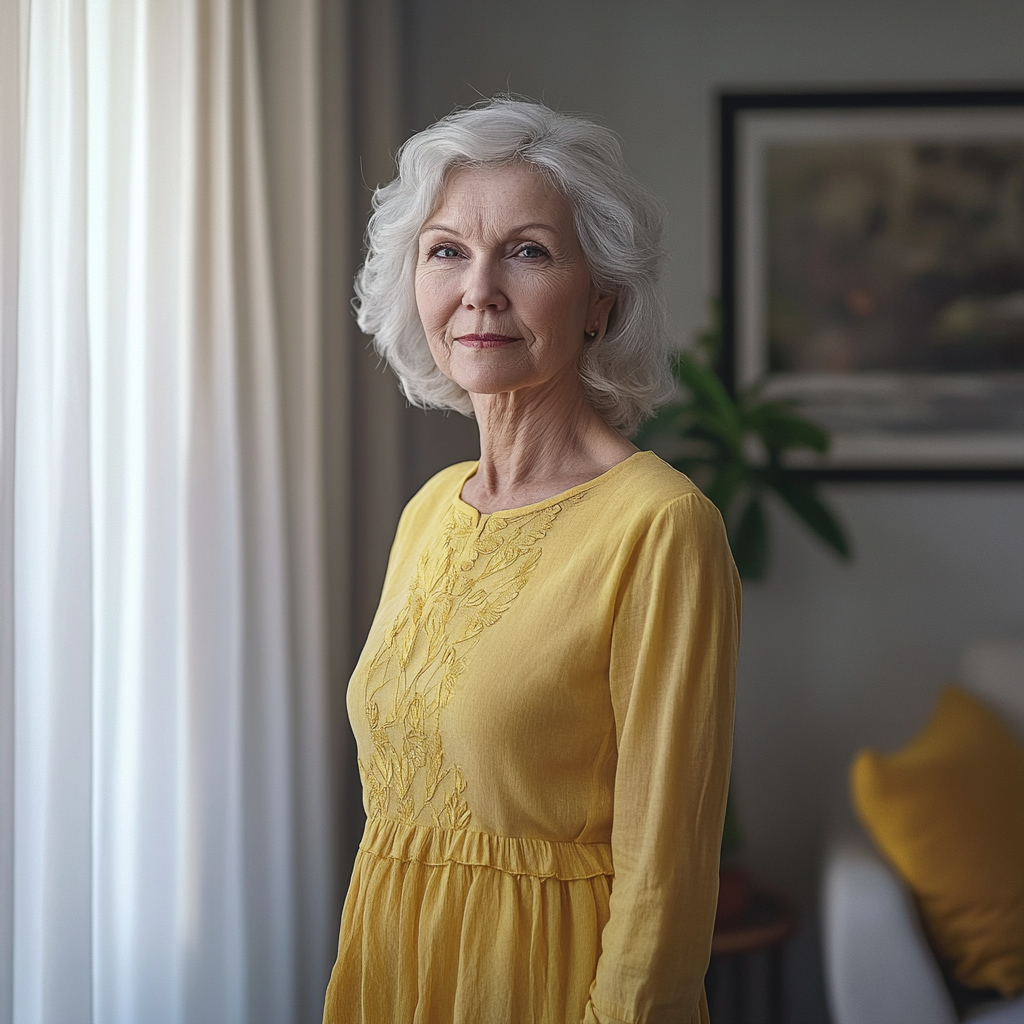 An older woman in a yellow dress | Source: No source