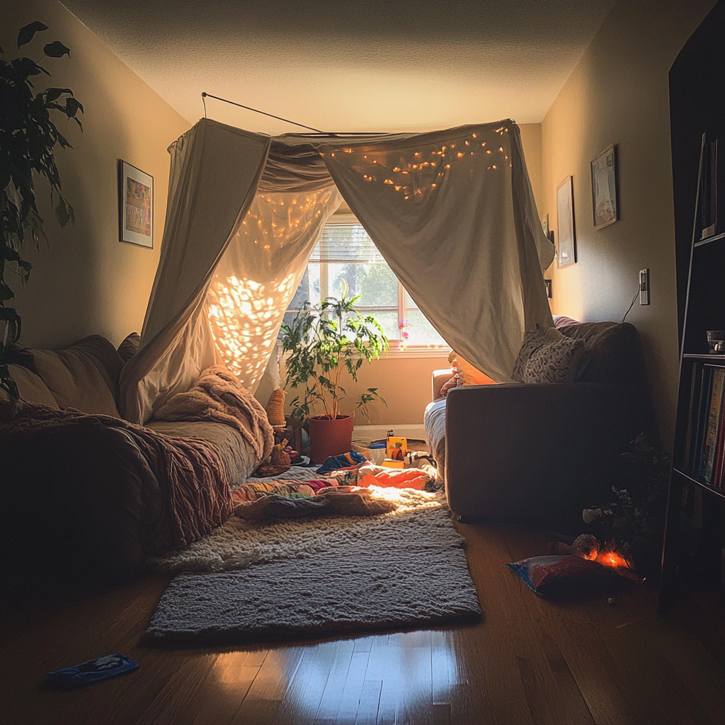 A blanket fort in a living room | Source: No source