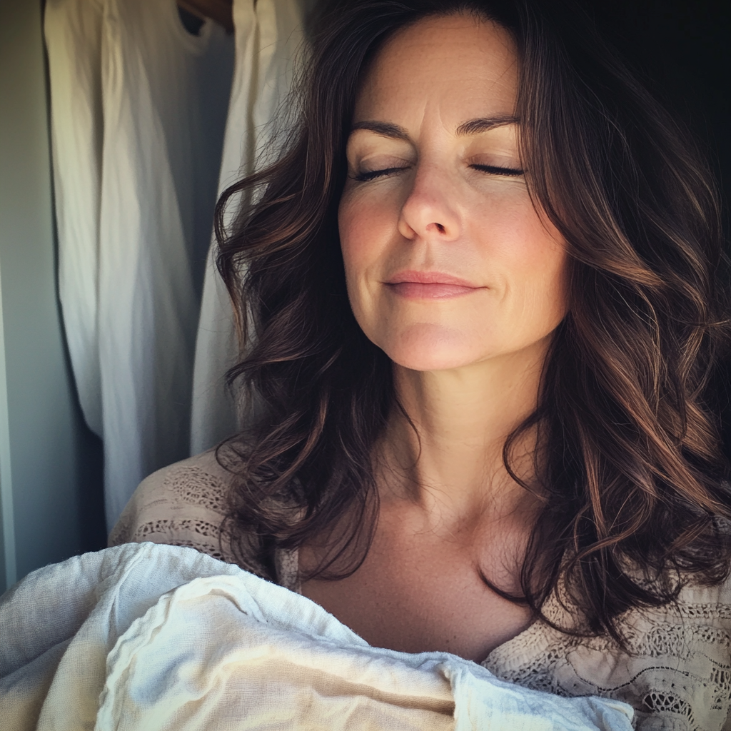 A woman holding laundry | Source: no source