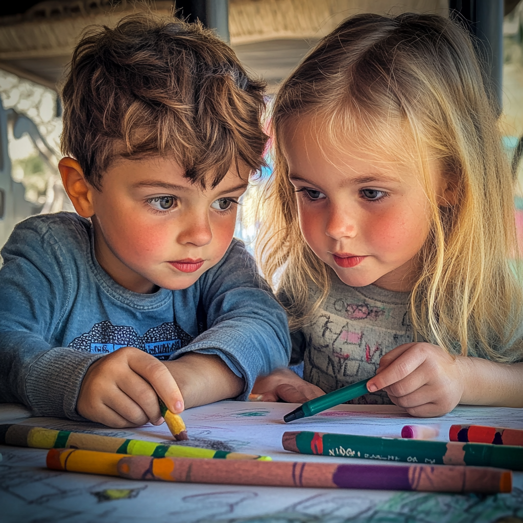 Kids playing with crayons | Source: No source