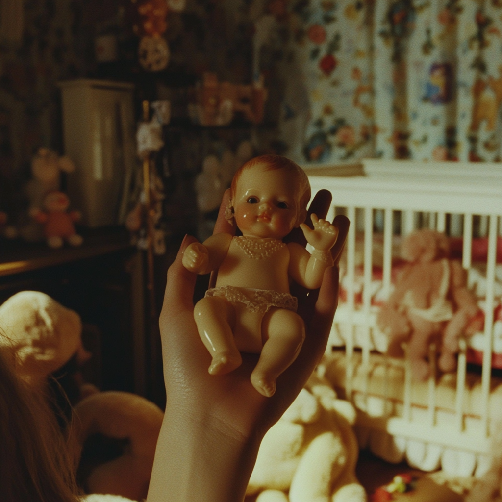 A woman holding a plastic doll of a newborn baby | Source: No source
