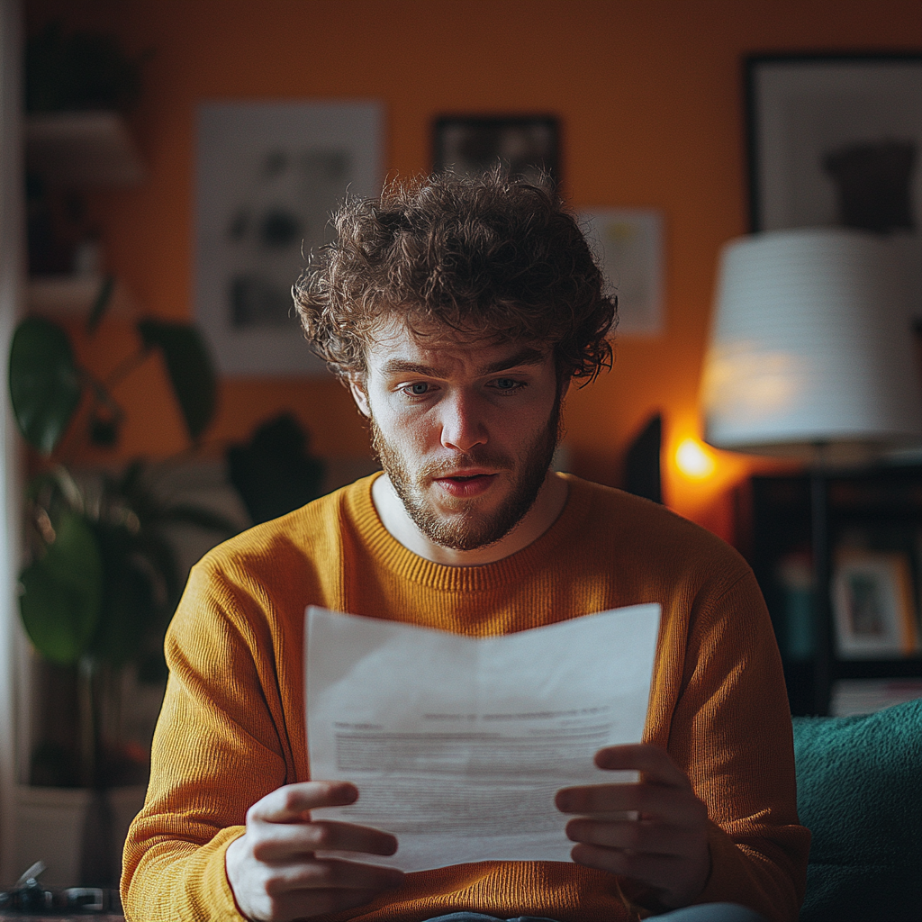 A surprised man reading a letter | Source: no source