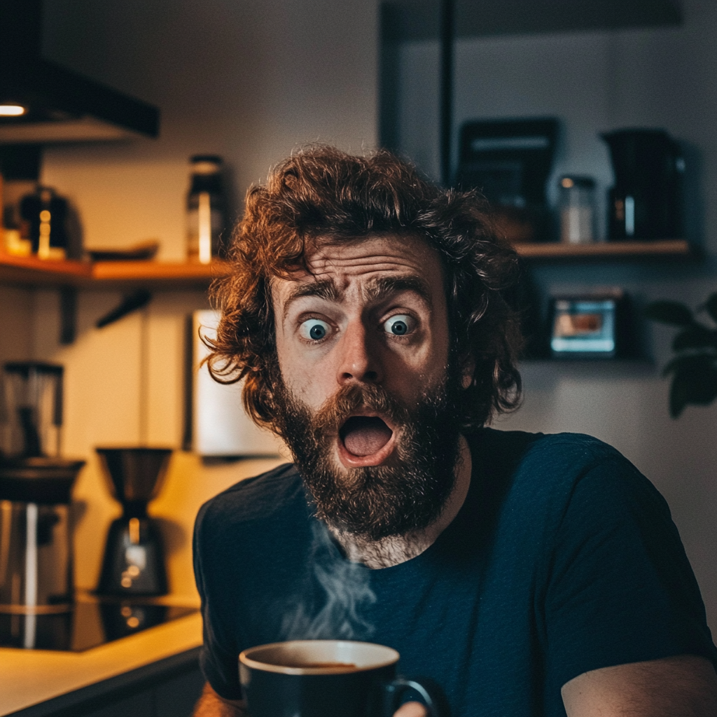 A bewildered man with his coffee | Source: No source