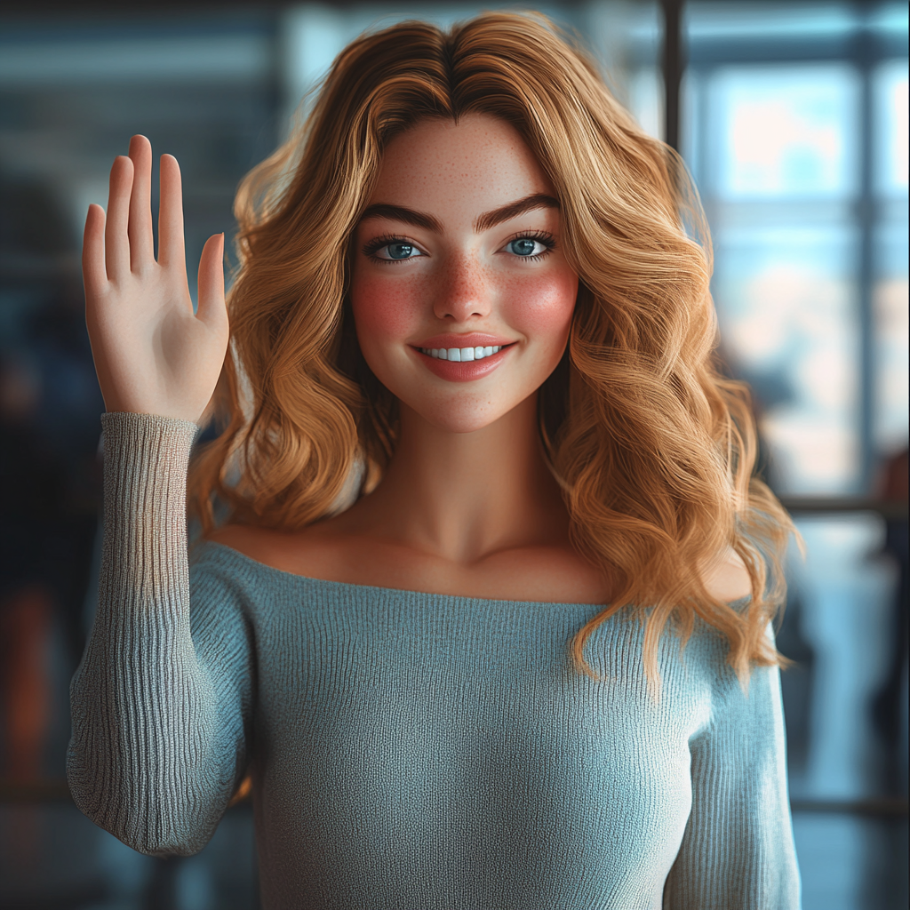 A young woman in an airport waving her hand | Source: no source