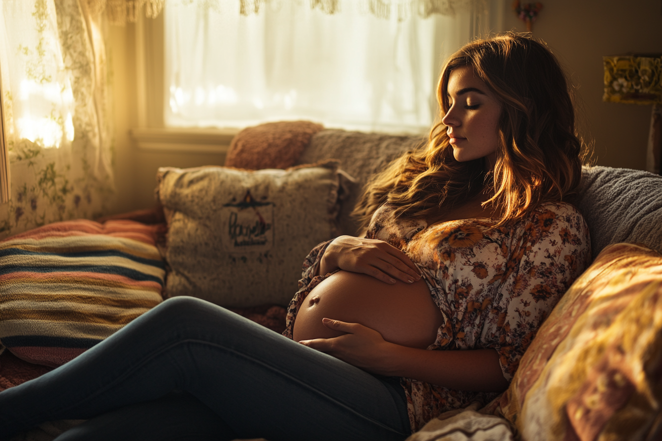 A pregnant woman sitting on the couch | Source: no source