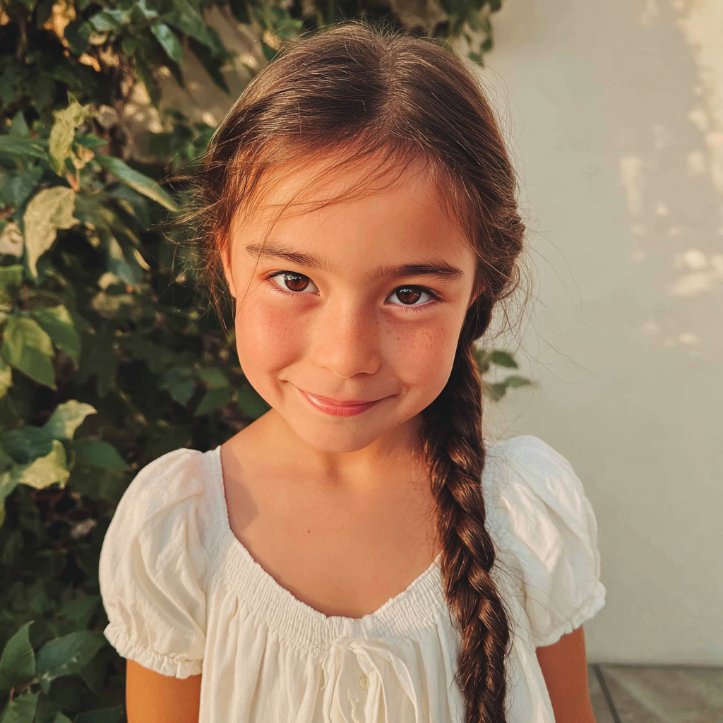 A smiling little girl wearing a white dress | Source:  no source