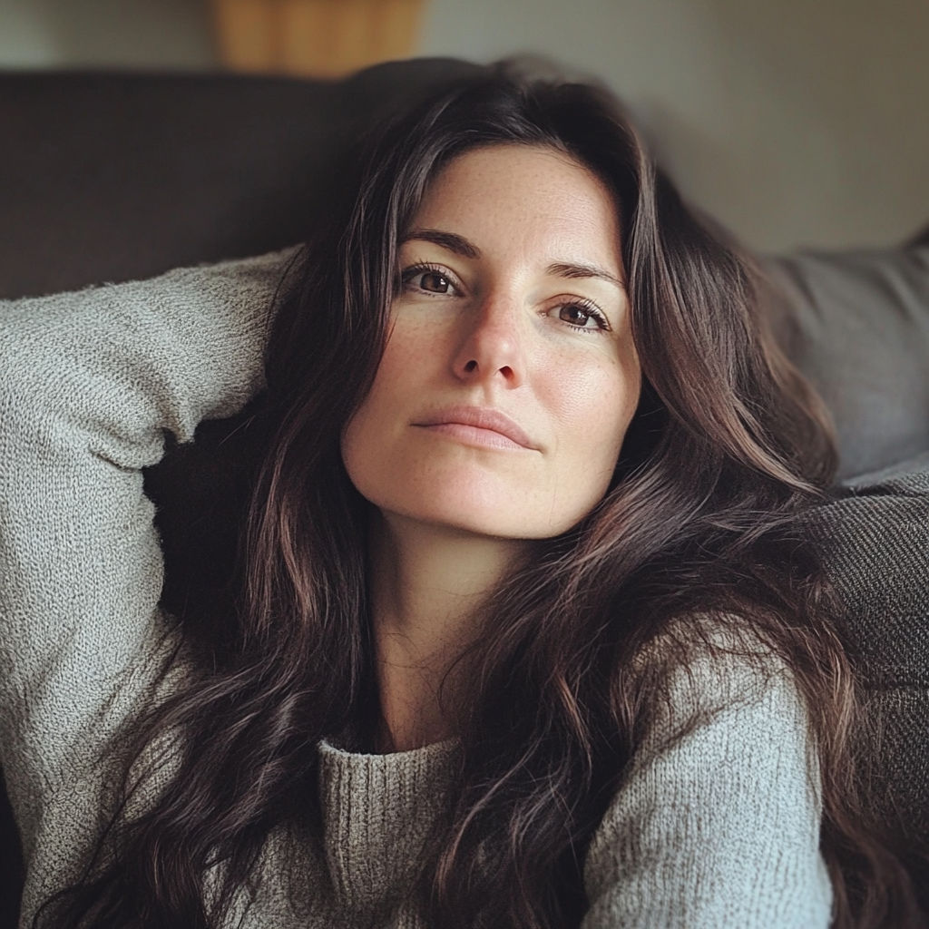 A woman sitting on a couch | Source: No source
