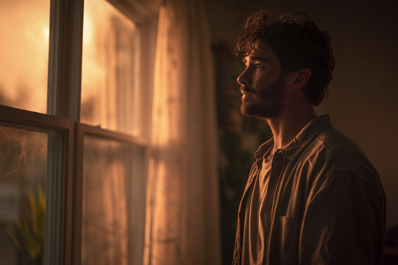 A man looking outside a window | Source: No source