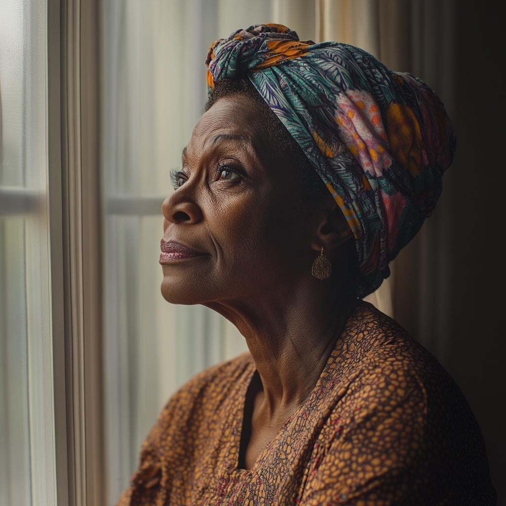 A woman looking outside a window | Source: no source