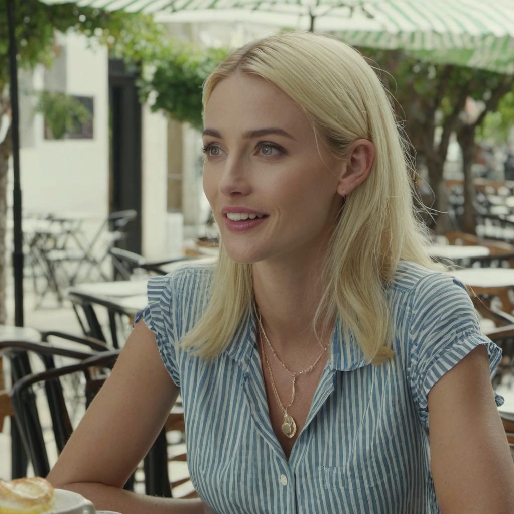 A blonde woman seated outdoors smiling | Source: No source