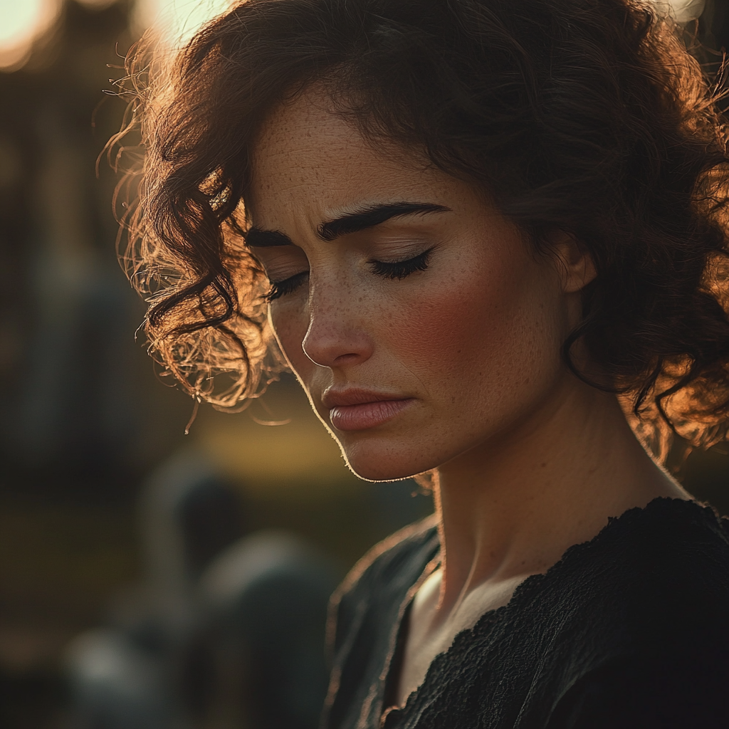 A grieving woman mourning the loss of a loved one at a cemetery | Source: no source