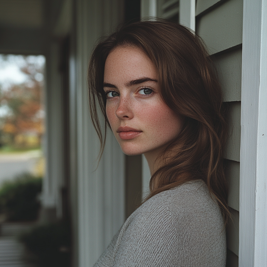 A serious woman on a porch | Source: No source