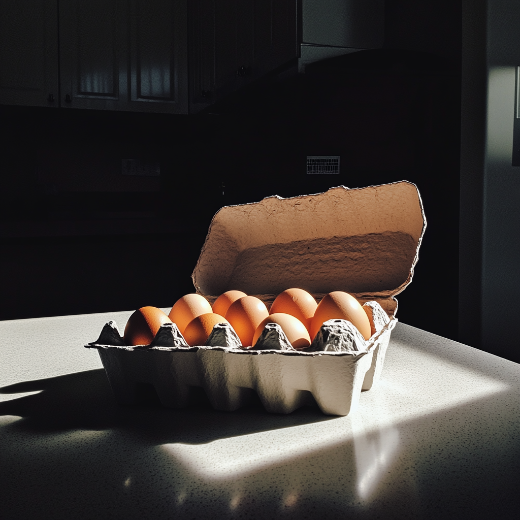 A carton of eggs on a counter | Source: No source