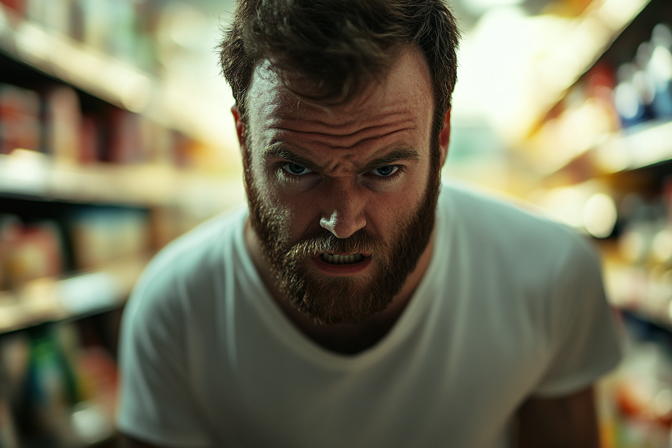 An angry man in a grocery store | Source: no source
