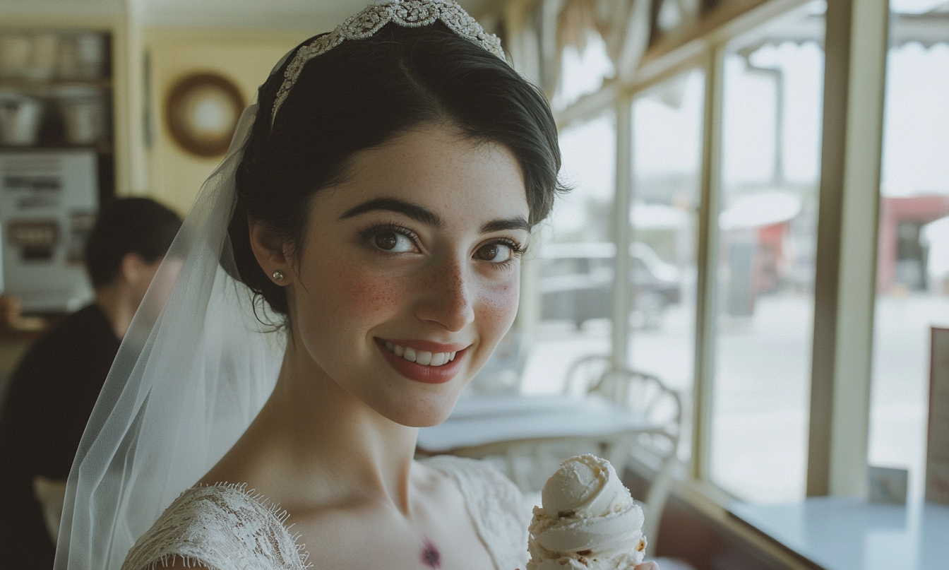Woman in an ice cream parlor eating ice cream | Source: no source