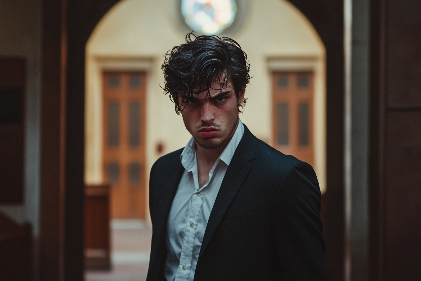 AN angry man standing at the back of a church | Source: no source