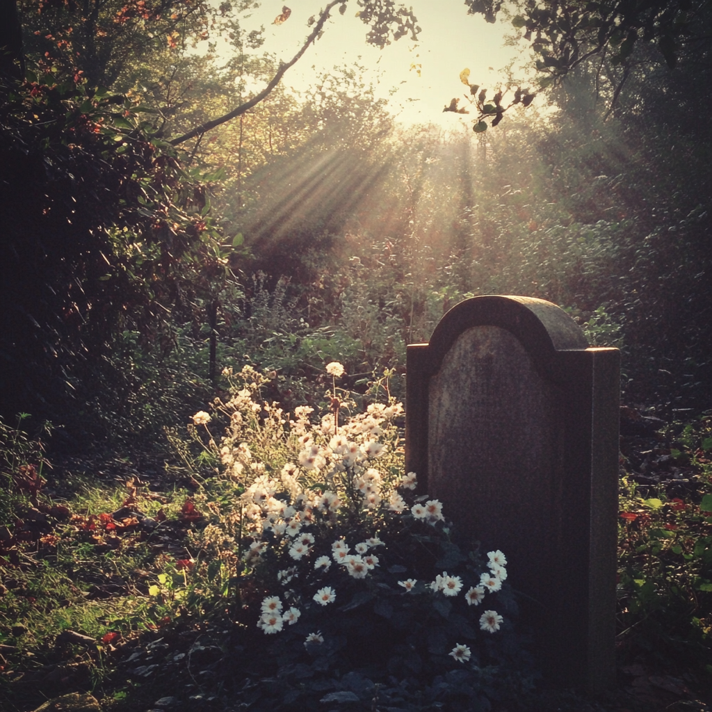 A tombstone with flowers | Source: No source