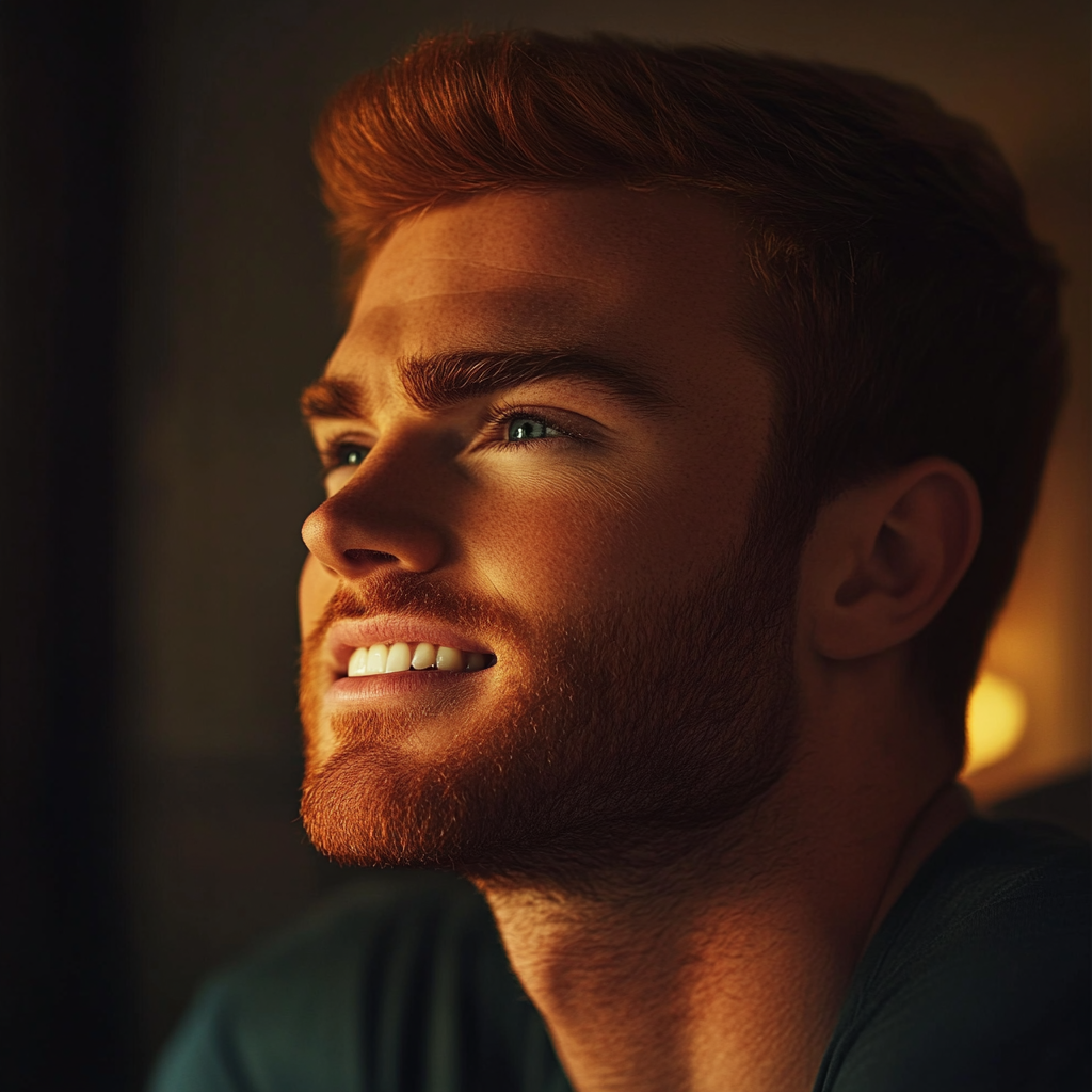 Side view of a man looking at someone and smiling | Source: no source