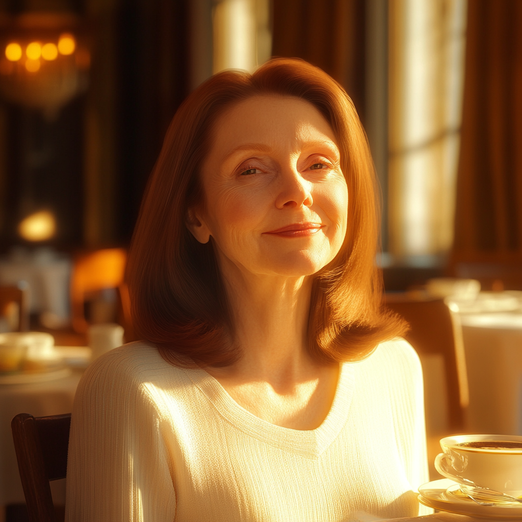 A woman sitting for breakfast in a hotel | Source: No source